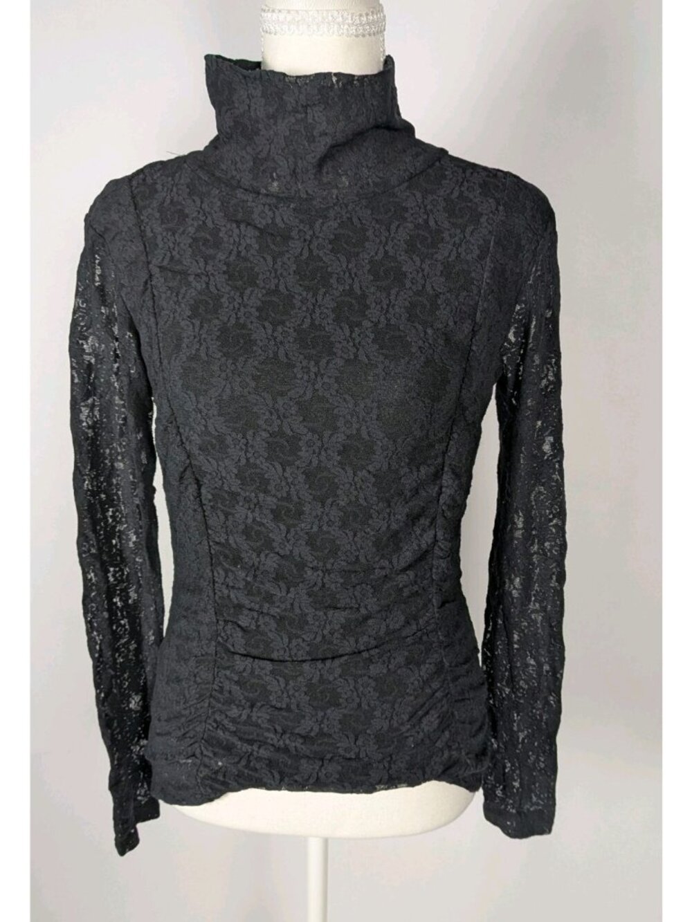 Only Hearts Sheer Lace Turtleneck Top Women's L Black Whimsigoth Layering Vtg